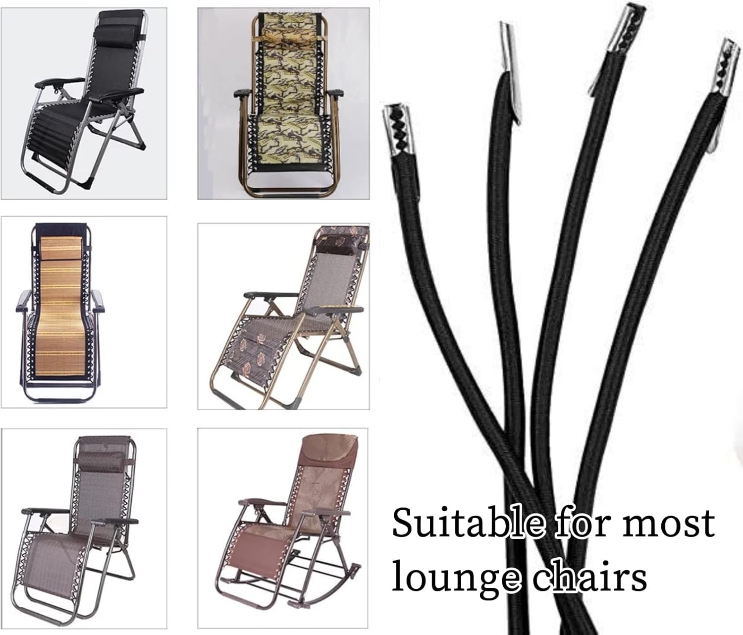 SABBAG Zero Gravity Chair Replacement Cord, Antigravity Chair Replacement 4 Cords Bungee Elastic Cord, Zero Gravity Recliner Repair Tool for Lounge Chair, Bungee Chair