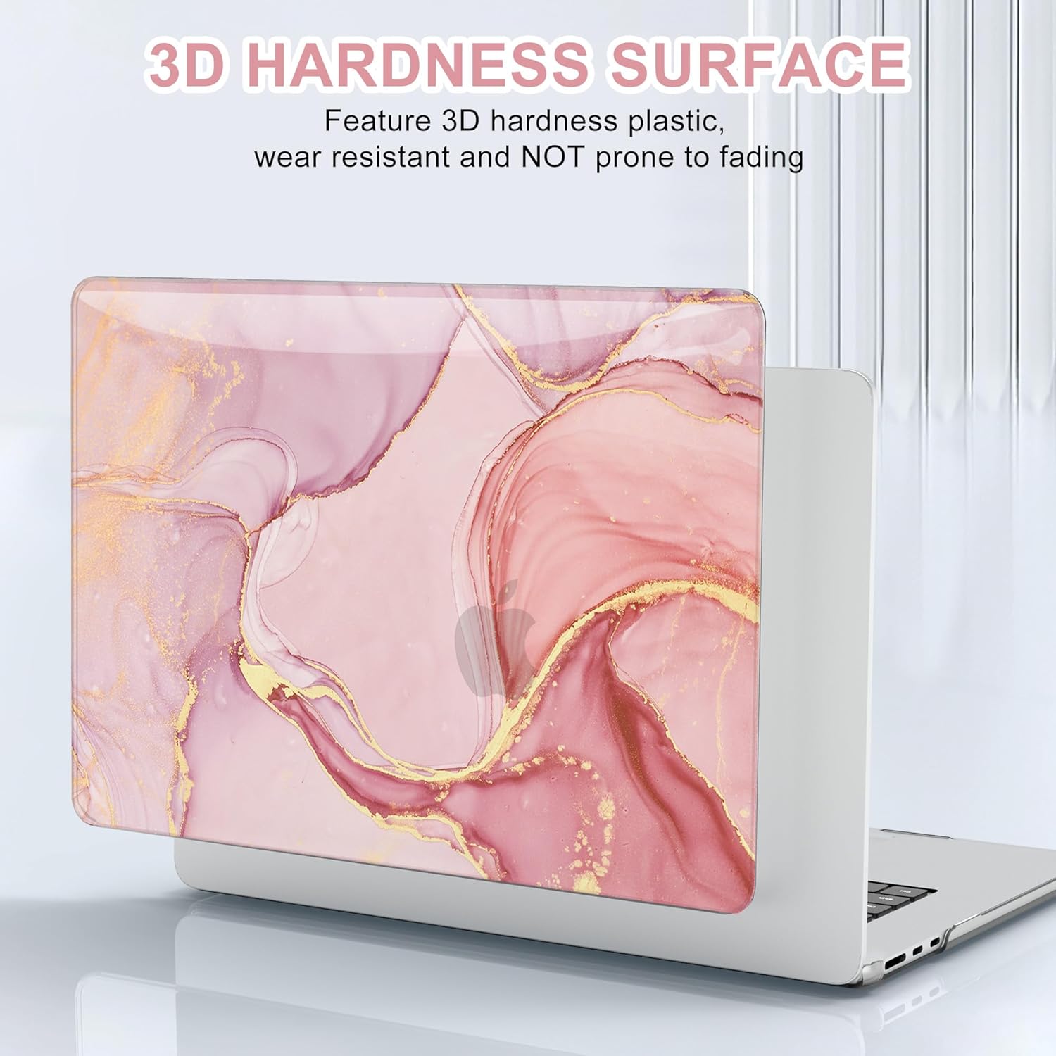 B BELK Compatible with MacBook Air 13 inch Case 2021 2020 2019 2018 M1 A2337 A2179 A1932 Touch ID,Plastic Laptop Hard Shell+2 Keyboard Cover+Screen Protector for MacBook Air 13.3 inch Case,Pink Marble Pink Gold Marble image 6 of 7 B099D9RTBT