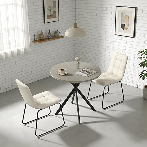 Miniatura 7 de Juego de 2 sillas redondas de mesa de comedor de 31.5 pulgadas para 2, juego de sillas de mesa de comedor pequeñas que ahorran espacio, juegos de