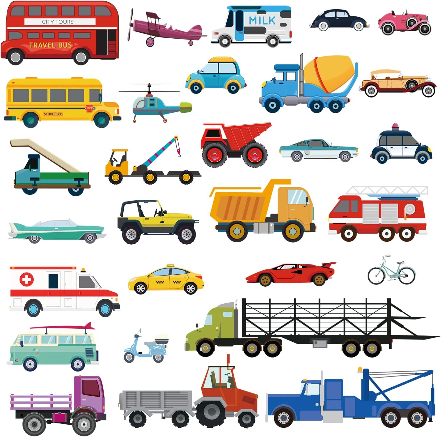 decalmile Cars Wall Stickers Transports Kids Room Wall Decor Peel and Stick Wall Decals for Boys Children's Room Nursery Bedroom Classroom