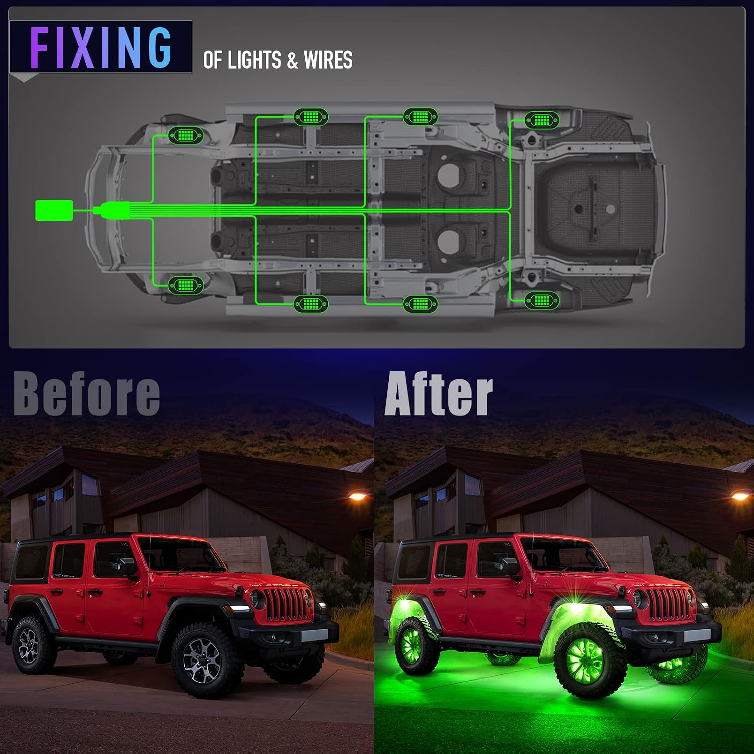 Honalia 8 Pods Underglow Lights with APP Control Music Mode 120 LEDs, Multilcolor RGB Rock Lights for UTV ATV Four Wheeler RZR Golf Cart Truck Accessories.