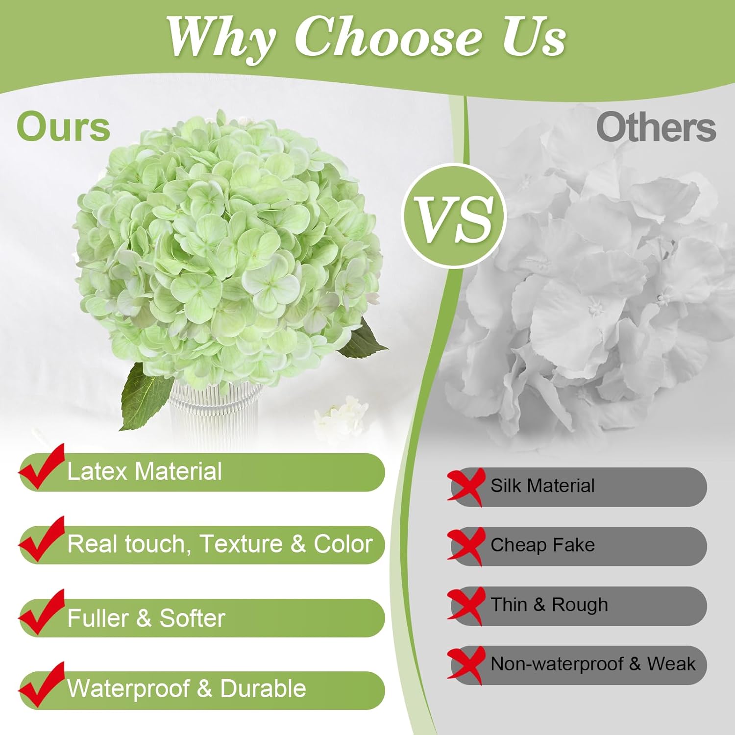 Artflower 4Pcs Real Touch Hydrangea Artificial Flowers, 22.5'' Light Green Full Latex Faux Hydrangea Flowers for Home Floral Arrangements Wedding Bouquets Kitchen Table Centerpiece Decorations - Image 3