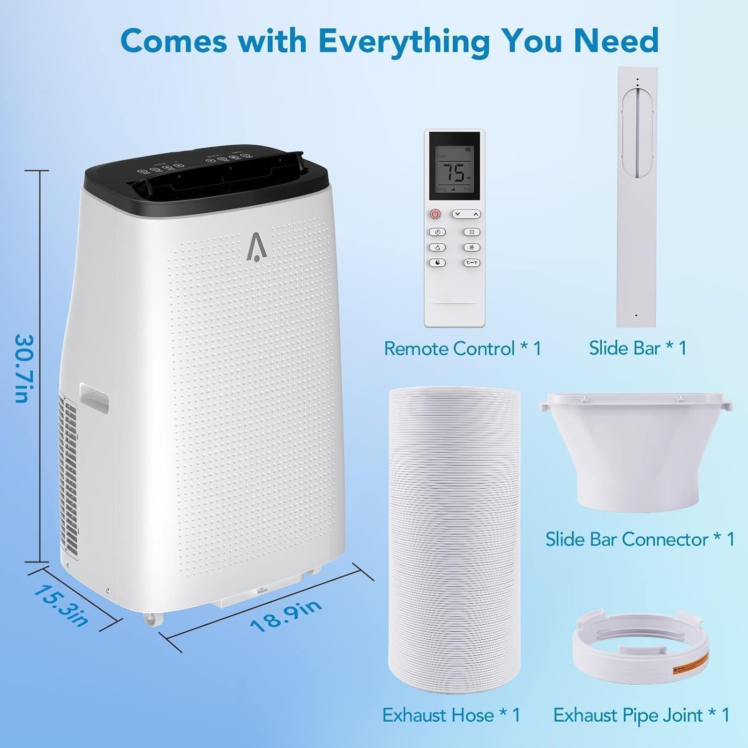 GarveeLife Portable Air Conditioner,15,000 BTU for Rooms up to 850 Sq.Ft., Smart Compact AC Unit with Cooling, Dehumidifier, Fan, Remote Control and Window Kit, White