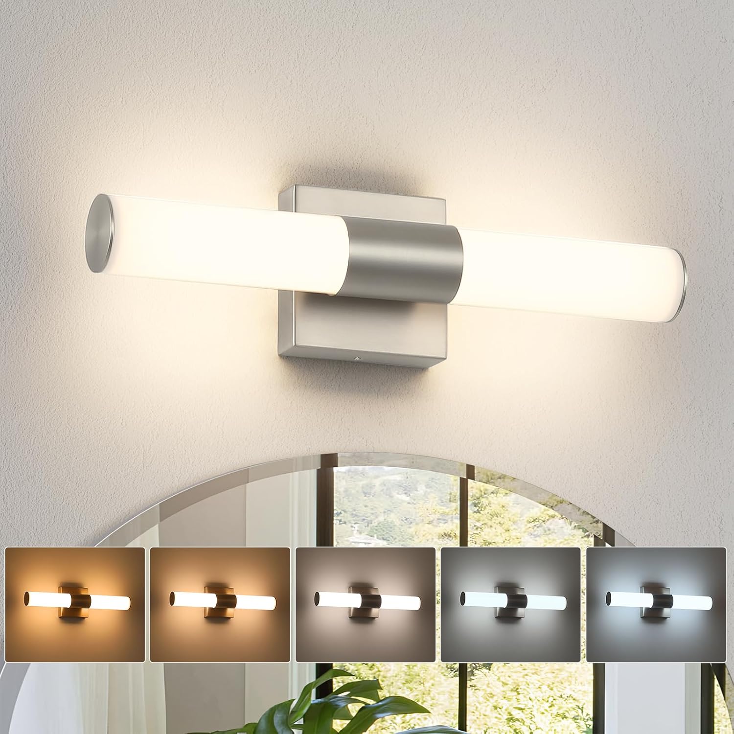 Brushed Nickel Vanity Light for Bathroom Lights Fixtures Over Mirror 5CCT Dimmable Vanity Light Bar 15.74-Inch 12W Bathroom Lighting Fixtures for Mirror