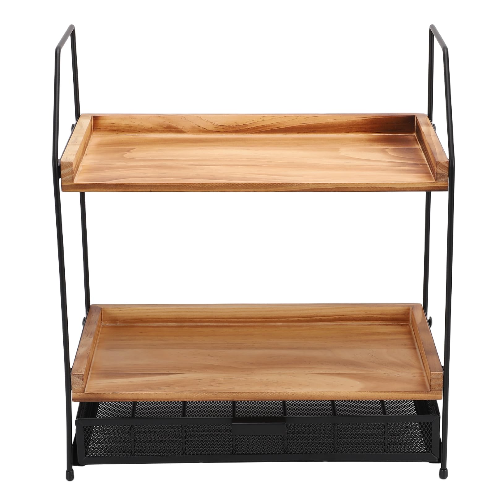 SIXRUN Gewürzregal, 2-stufiges Organizer-Regal für die Küchenarbeitsplatte, Verbundholz und Edelstahl, 35 X 18 X 40 Cm, für Kaffeebar, Heimschrank, Speisekammer mit Doppellagiger Aufbewahrung