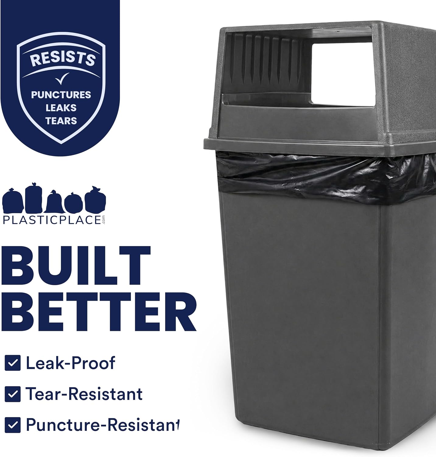 Plasticplace 56 Gallon Trash Bags │ 1.5 Mil │ Black Heavy Duty Garbage Can Liners │ 43” x 46” (100 Count)