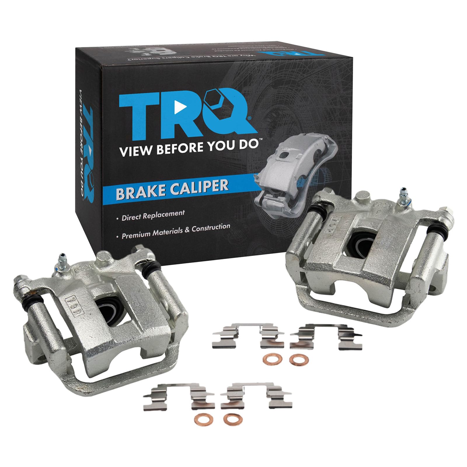 TRQ Rear Brake Caliper Set Zinc Coated Brackets Hardware Compatible with 2008-2013 Nissan Rogue 2014-2015 Rogue Select