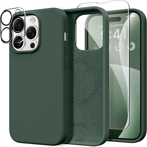 GONEZ Funda de silicona para iPhone 14 Pro Max, compatible con MagSafe, con protector de pantalla + protector de lente de cámara, silicona líquida a