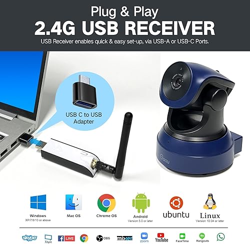 Miniatura 5 de Cámara web inalámbricacámara de transmisión inalámbrica, cámara web HD de 1080pcámara web USB Plug and Play para reuniones de zoom, Skype, OBS (con