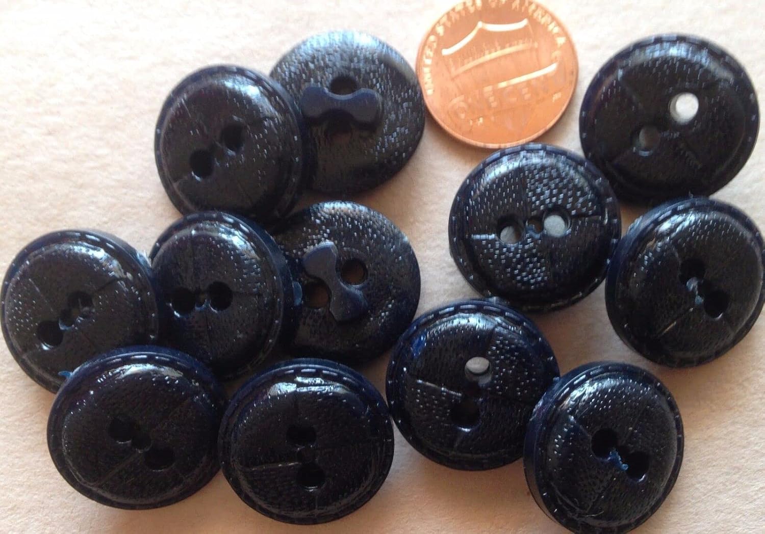 12 Shiny Domed Very Dark Navy Blue Sew-Through Plastic Buttons 3/4" 19mm # 7247