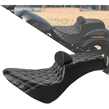 Motorcycle Two Up Seat with Backrest for Harley Street Bob, Step-Up Seat for Harley Street Bob FXBB Softail Standard FXST Heritage Classic FLHCS FLHC (2018-later) / Diamond/White Line