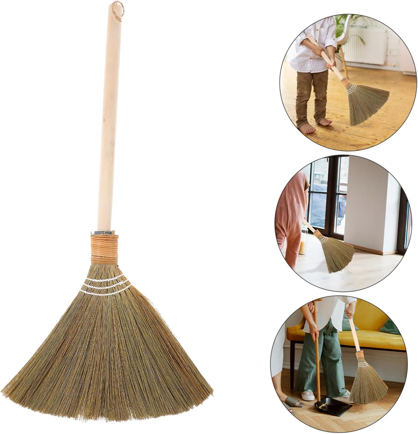 Generic Vietnamese Straw Soft Broom with Removable Handle Gentle Indoor Outdoor Cleaning Tool for Adults for Living Room Courtyard Market and Decks