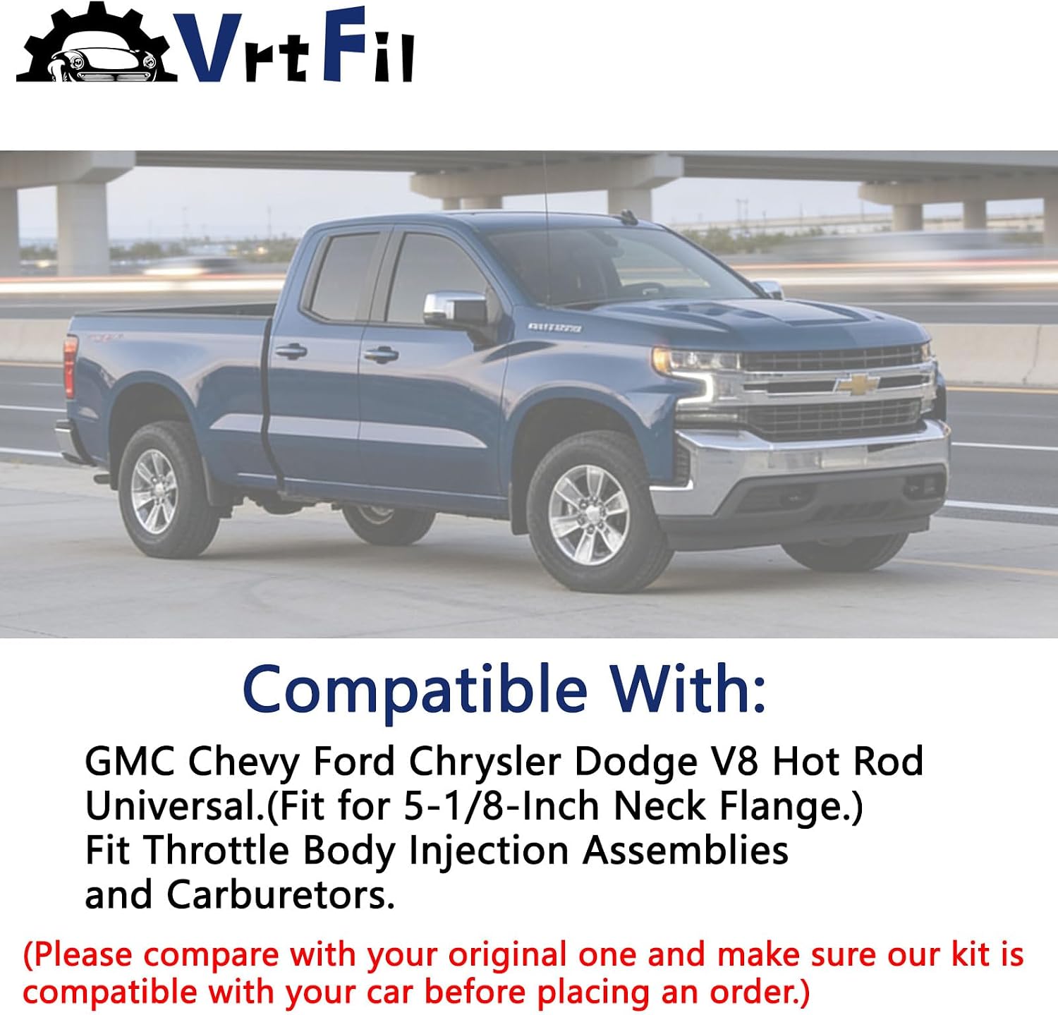 14" x 3" Chrome Red High Flow Air Cleaner Filter Top 5-1/8" Carb Neck for SBC BBC Engines Compatible with GMC Chevy Ford Chrysler Dodge V8 Hot Rod