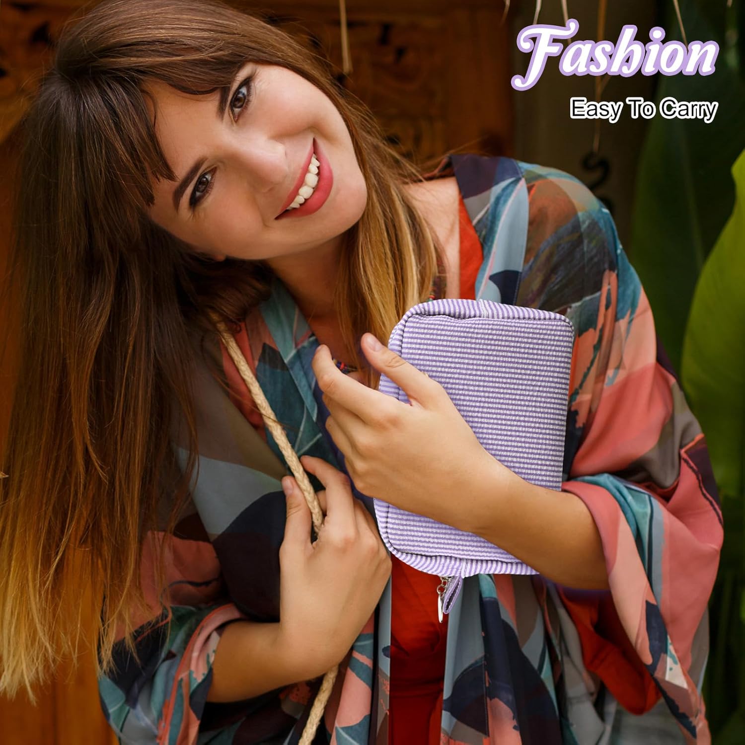 6 Pcs Seersucker Cosmetic Bag Seersucker Makeup Bags Women Stripe Large Travel Toiletry Organizer Preppy Storage Pouch Seersuck Travel Toiletry Bag for Embroidery Wedding Bridesmaid Bride Mom Gift - Image 7