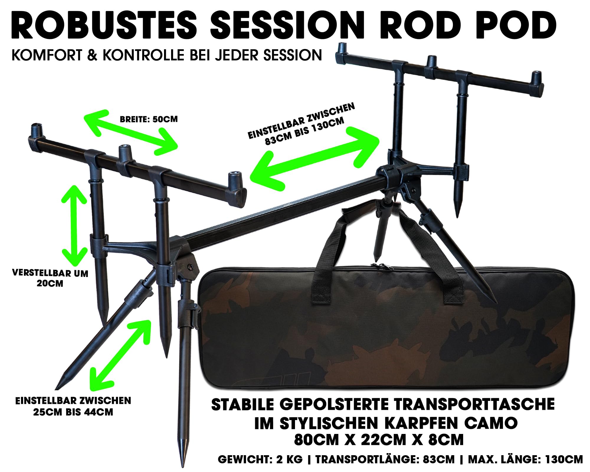 Angel-Berger Session Rod Pod mit Tasche Rutenständer Rodpod Karpfen Rutenhalter