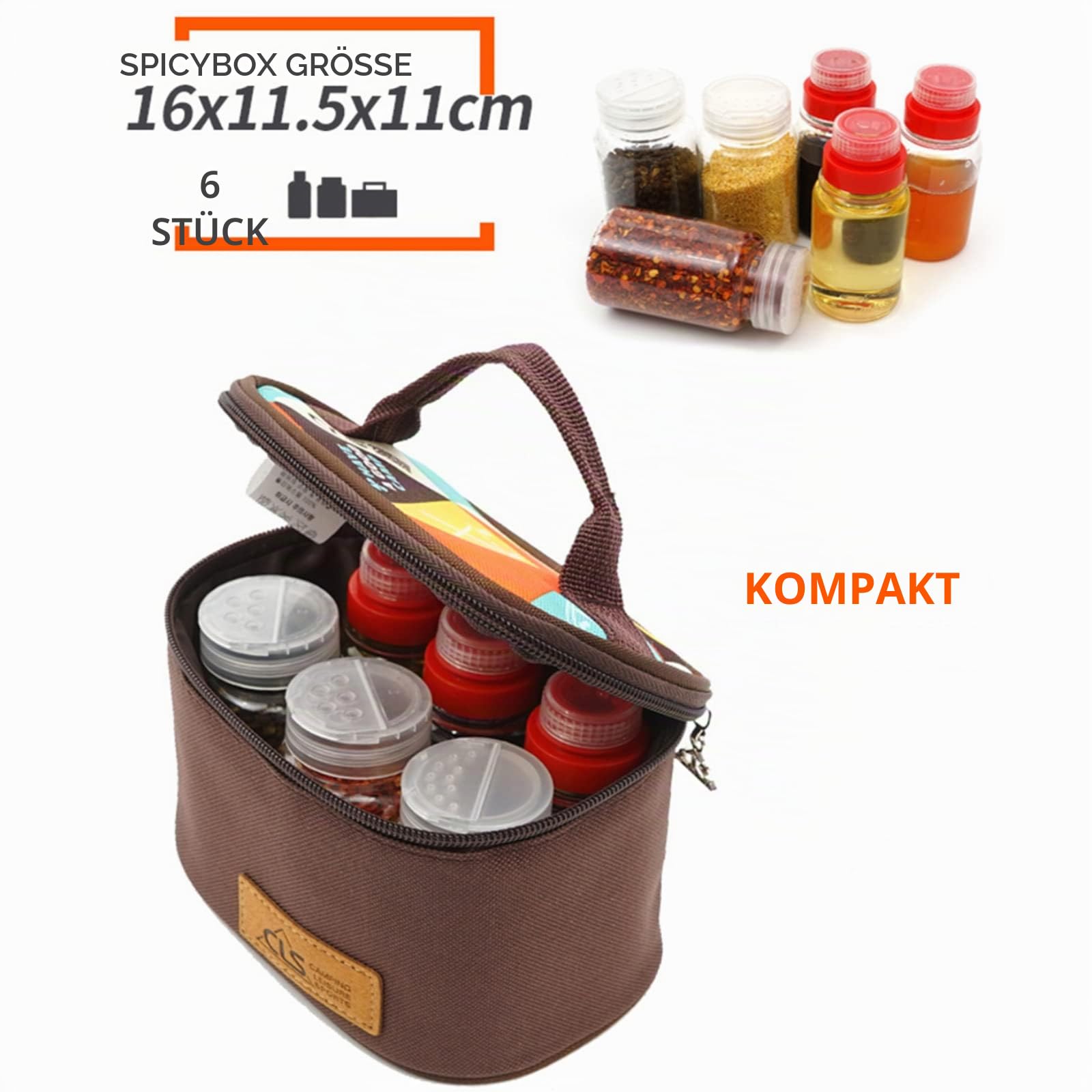 Joyeee Leeres Gewürz-Set PET, 3 x 76,5 ml Flaschen und 3 x 94 ml Gläser, Reisetasche, Öl/Sojasauce