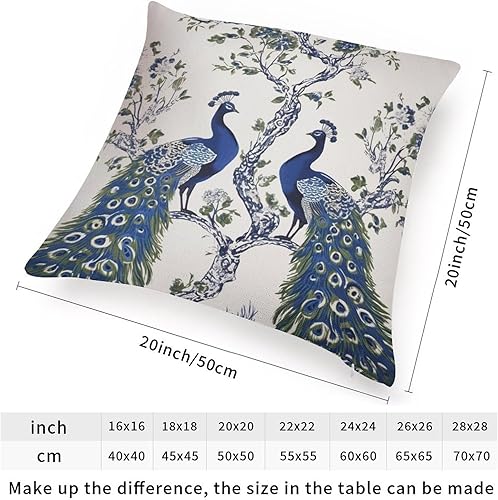 Miniatura 2 de ArogGeld Funda de cojín para sofá de estilo asiático japonés, diseño de grulla chinoiserie, pájaro, pavo real, flor azul y pájaro, fundas de