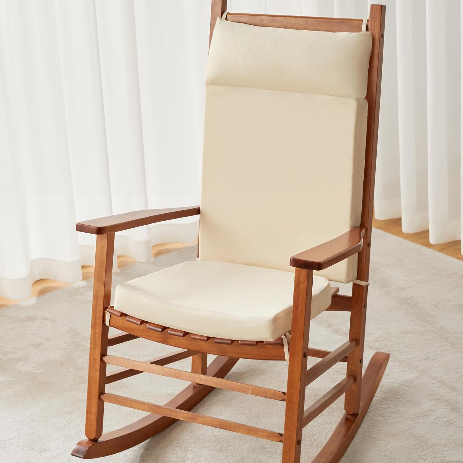 Waterproof Rocking Chair Cushions Outdoor & Indoor, Wooden Rocking Chair Pads set of 2, Non-Slip Large Glider Rocker Replacement Cushions with Pillow & Ties,Seat & Back Cushion for Rocker Blue