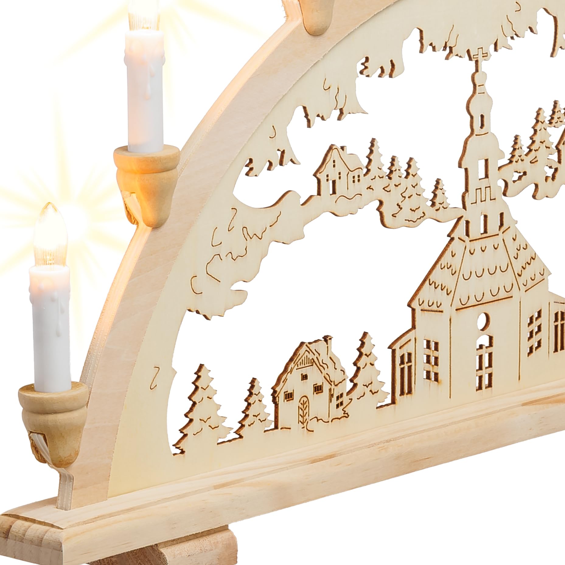SIKORA LB13-7 klassicher Holz Schwibbogen beleuchteter Lichterbogen Motiv Seiffener Kirche Deko Weihnachten Breite ca. 57 cm