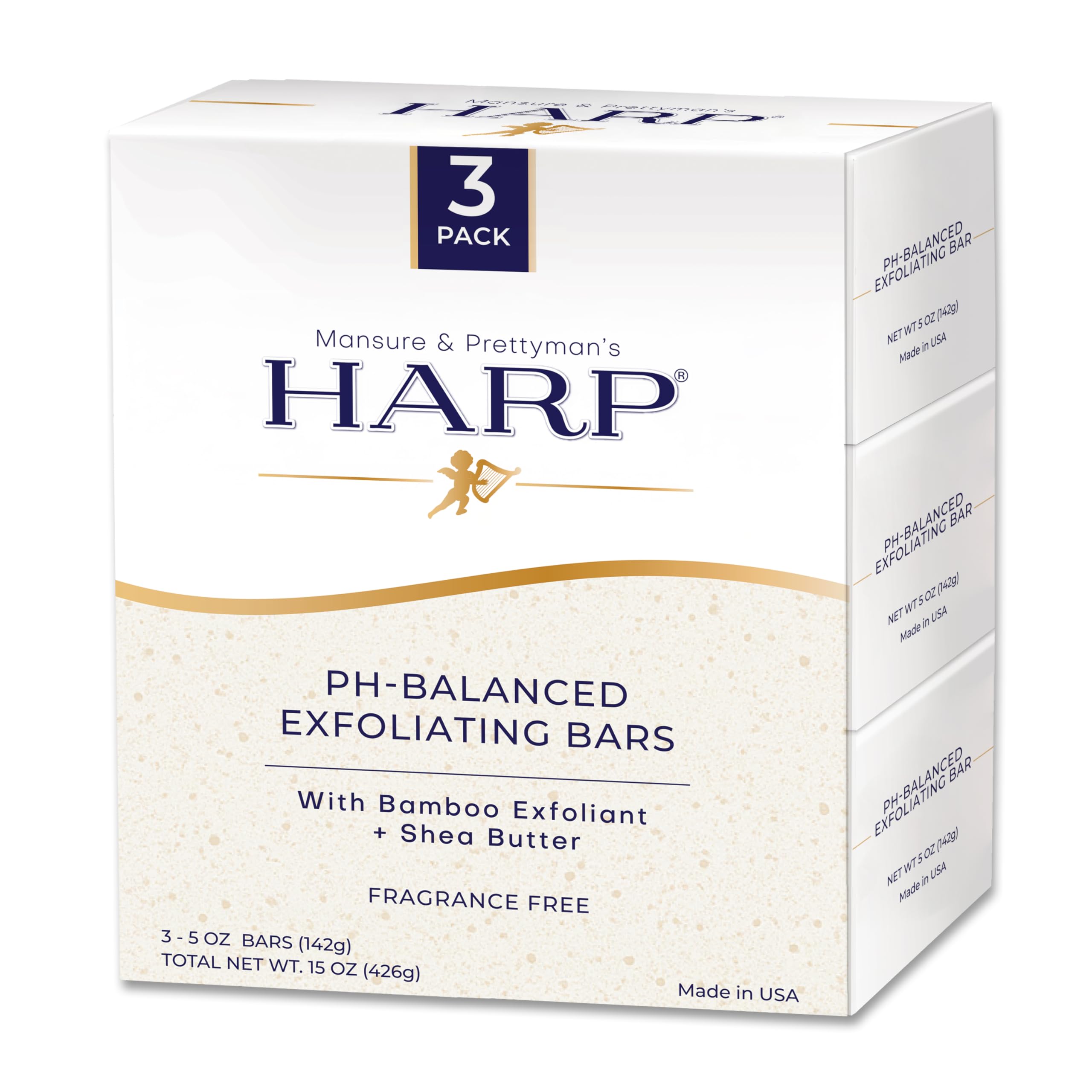 HARP Exfoliating Body Wash Bar pH Balanced Syndet Cleanser with Bamboo Powder Fragrance Free Soap-Free No Lye Non-Comedogenic