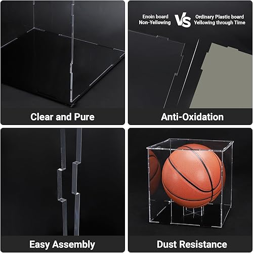 Miniatura 4 de Vitrina de cristal, 10 x 10 x 10 pulgadas, caja de plástico transparente para sombrero, fútbol, baloncesto, fútbol, voleibol, rugby, figura de