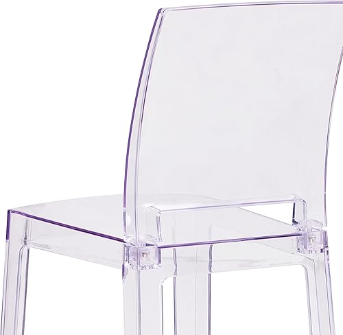 Miniatura 8 de BizChair Taburete de bar fantasma con respaldo cuadrado en cristal transparente