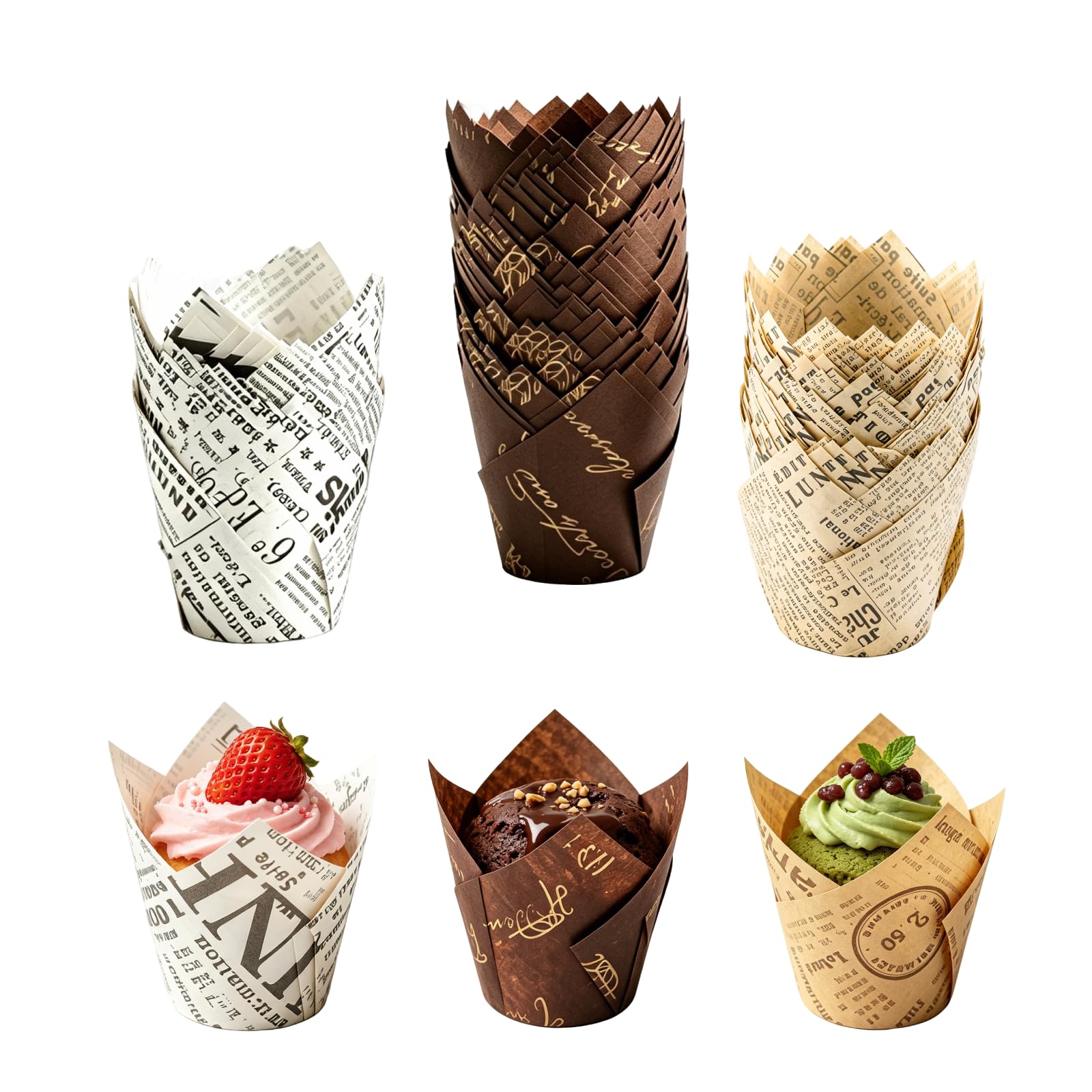 200 Pcs Tulip Muffin Cases for Baking, Tulip Cupcake Cases Greaseproof Muffin Cups, Small Large Muffin Cases Muffin Liners, Cup Cake Cases for Baking, Christmas Wedding Birthday Party, Vintage Style A