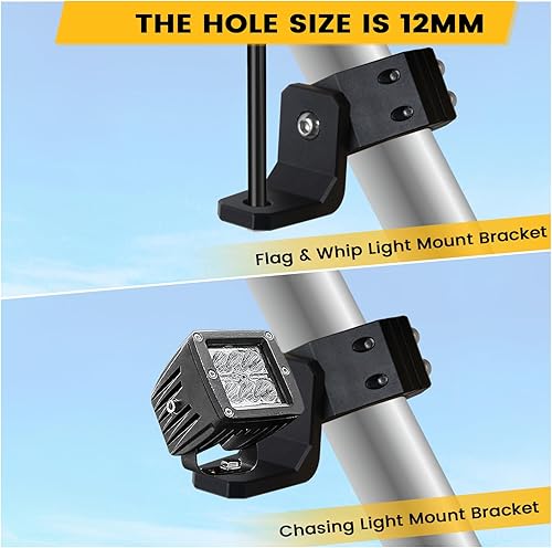 Miniatura 4 de KANGIKX Soporte para látigo UTV, soporte de montaje de luz de bandera de látigo, aleación de aluminio, orificio giratorio de 360, se adapta