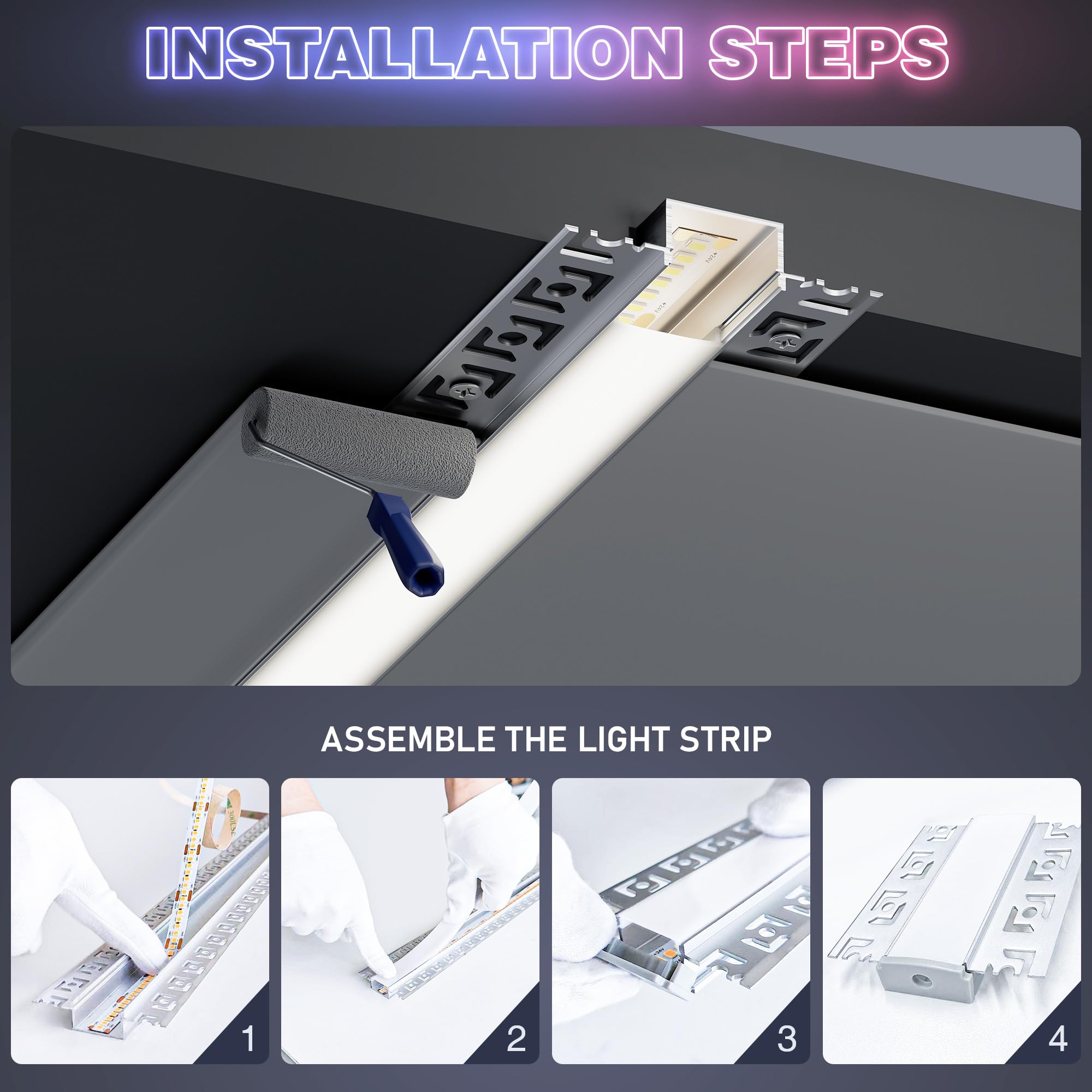 LED Aluminium Profil 30 x 2m(60m) Aluminium Trockenbauprofil für LED Streifen bis 20 mm Breite mit milchweißer PC-Abdeckung und Zubehörset(SP44)