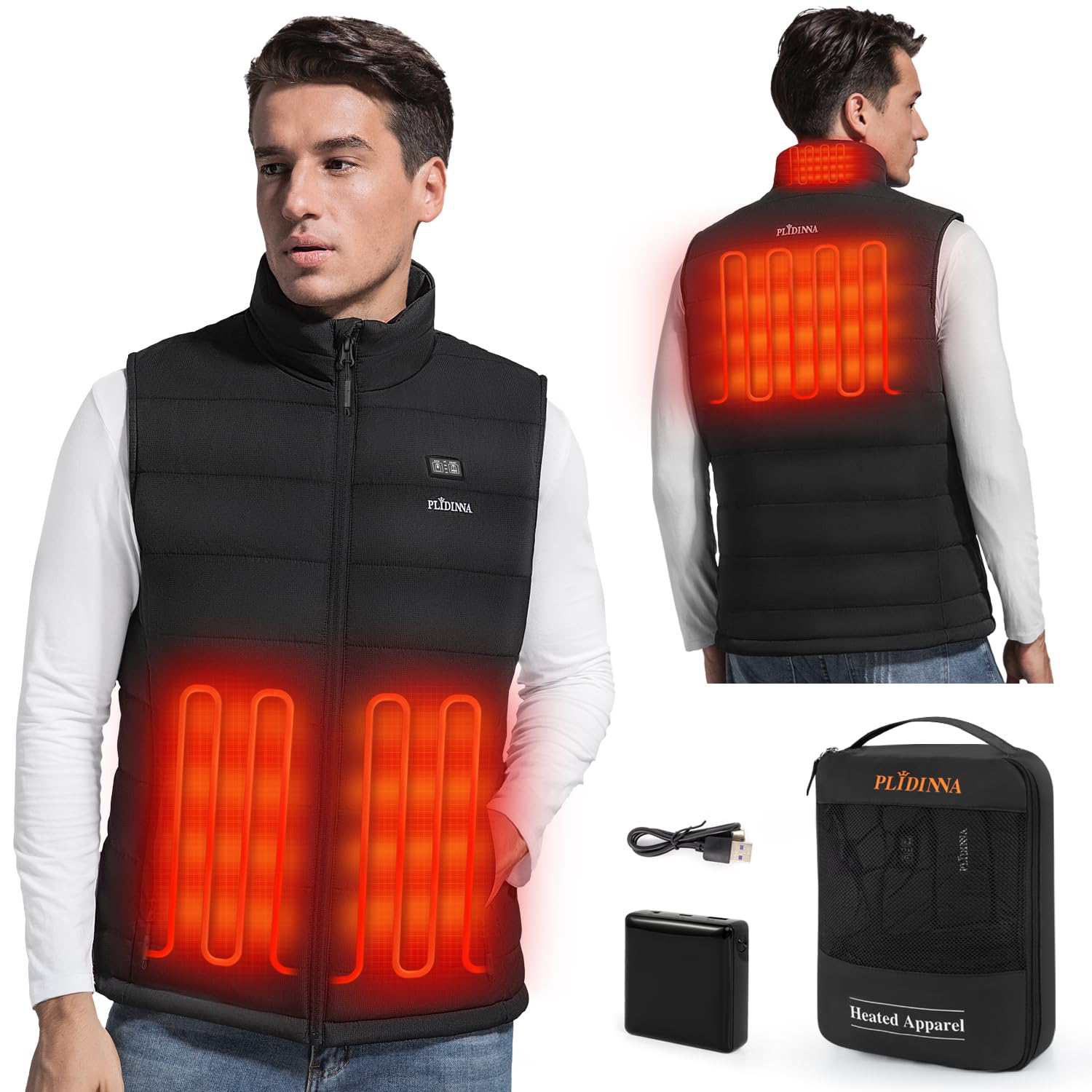 PLIDINNA Men's Heated Vest Lightweight Warm Jacket With Battery Pack 7.4V Electric Heating Vest for Hunting/Fishing