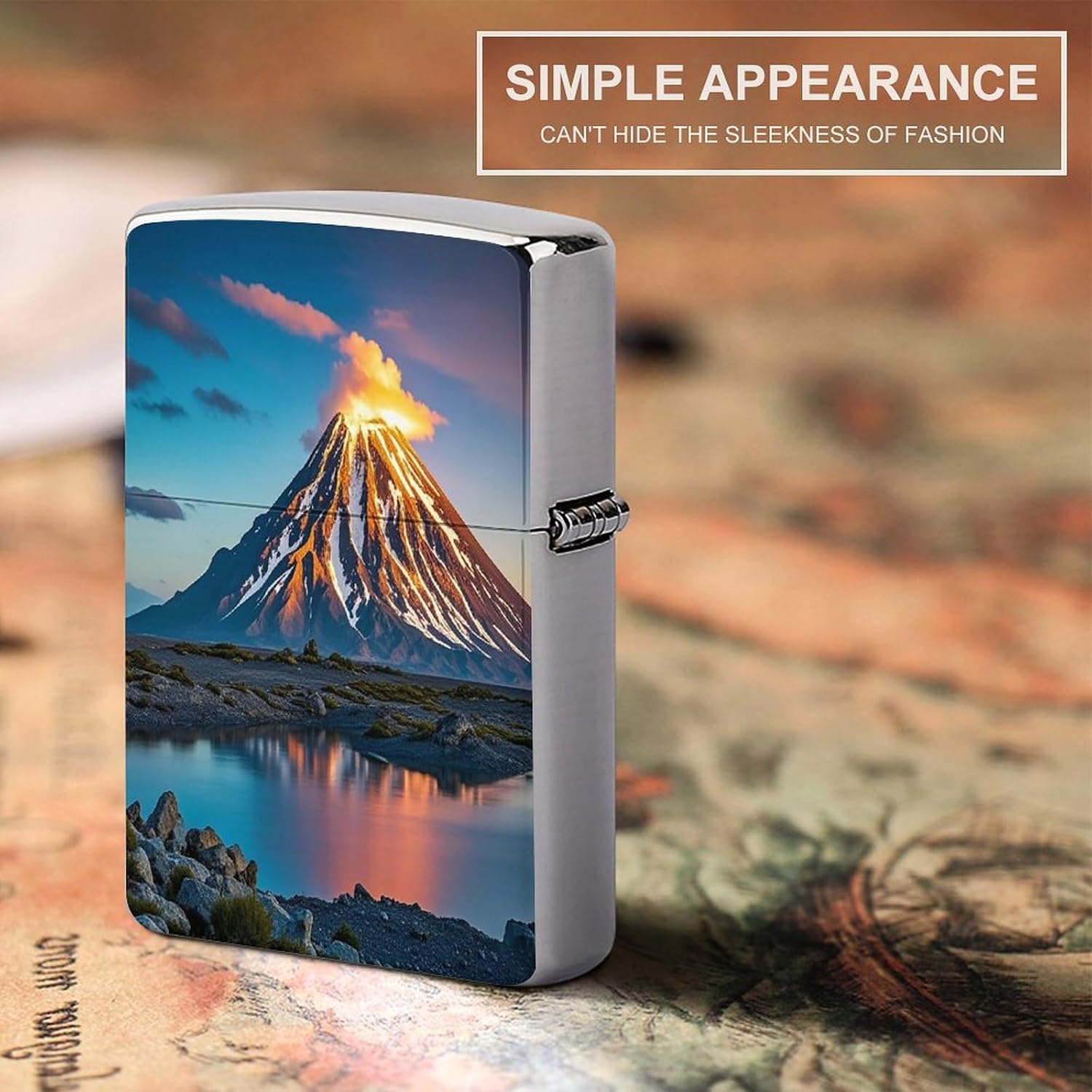 Depicts A Volcano Lighter Case Cover Holder Lighter Sleeve