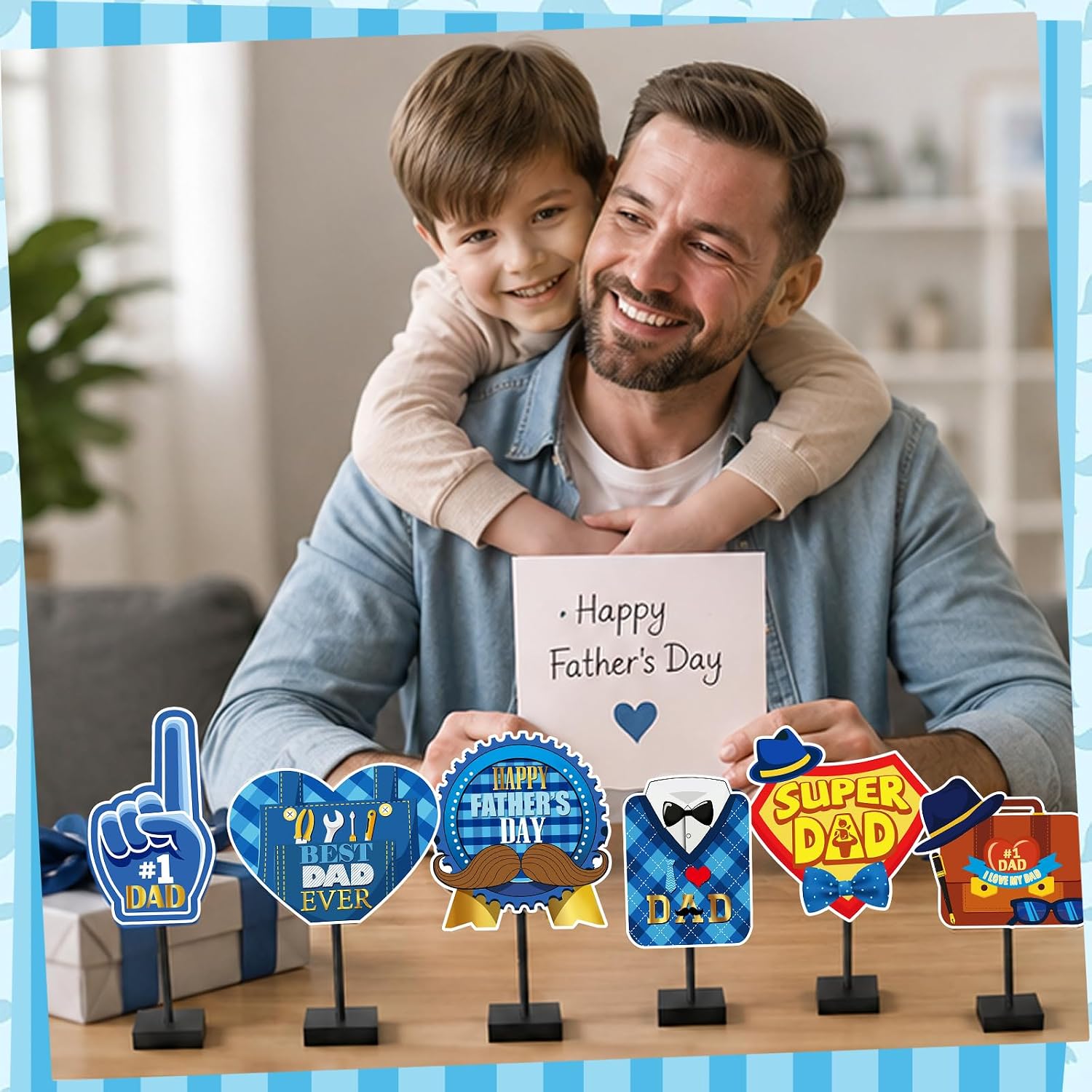 6 Pcs Father's Day Table Decor Table Centerpiece Happy Father's Day Wooden Tiered Tray Tabletop Decor for Fathers Day Grandfather Birthday Gift Supplies Decor image 5