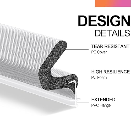 Miniatura 5 de Burlete de puerta de 40 pies, burlete de puerta para puertas, sello de puerta para gran espacio y fácil instalación (40, blanco)