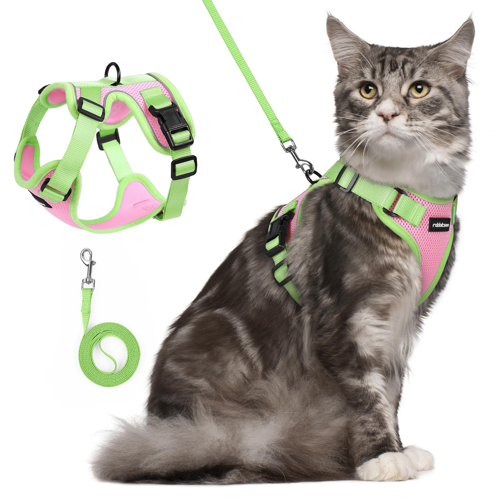 rabbitgoo Cat Harness and Leash Set, Escape Proof, Pink &amp; Light Green