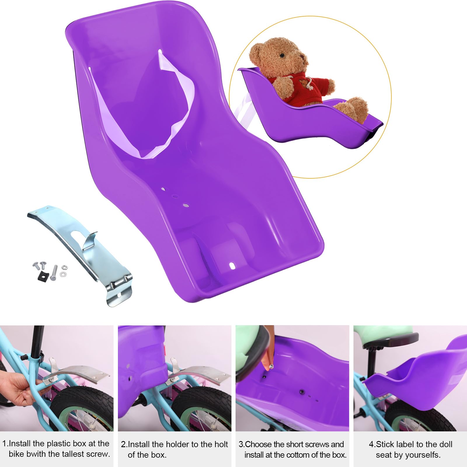 Asiento de bicicleta para muñeca con 30 calcomanías, cesta de bicicleta para niños, manillar de bicicleta, cintas coloridas, borla, margarita, campana de bicicleta para niñas, niños, 3