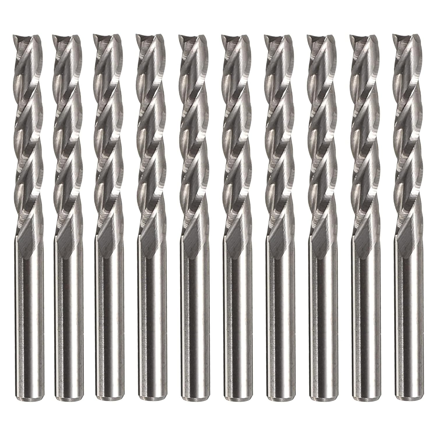 Yakamoz 10Pack 1/8" Shank Upcut Spiral Router Bits 3Flute 7/8" Cutting Length CNC Router Flat