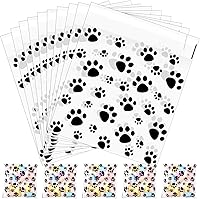 Pasimy 200 Pack Paw Print Self-Adhesive Clear Cellophane Bags - Pet Treat Pouches for Dog Party Favors & Supplies