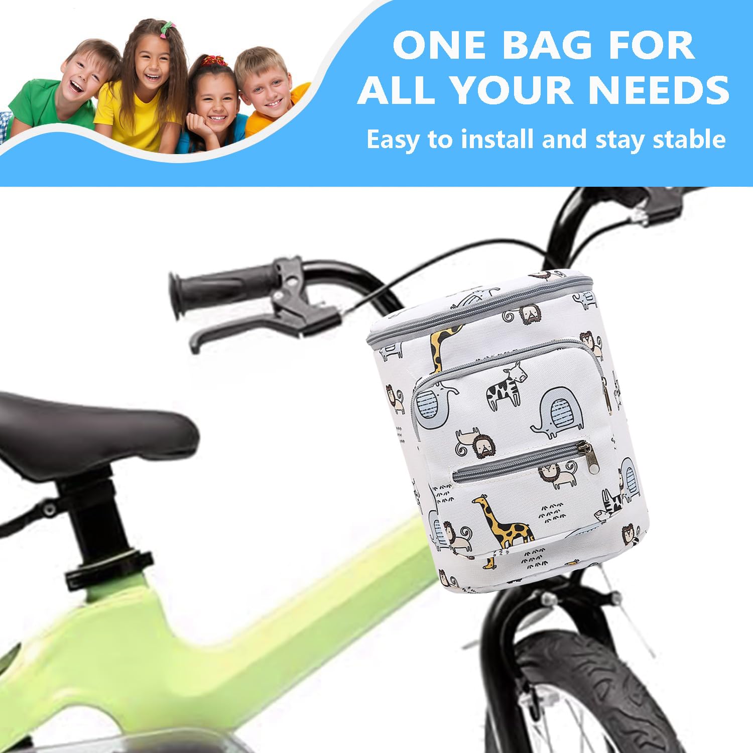 Borsa per manubrio Favuit per bambini, cestino anteriore pieghevole per bicicletta, cestino per manubrio, borsa per manubrio, borsa per bicicletta per tricicli, scooter, monopattini, accessori per