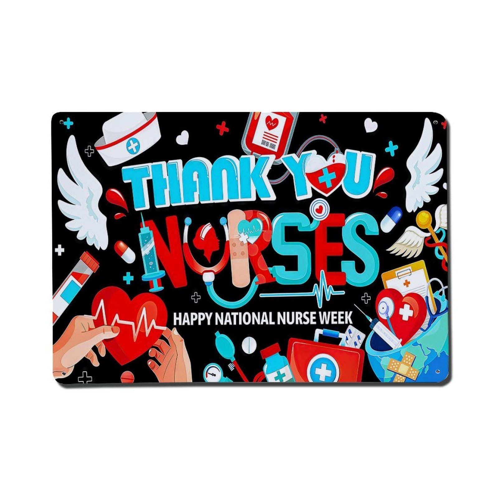 Nestemfo Vintage Thank You Nurses Week Tin Sign Metal Sign, Living Room,Bar, Home, Bedroom Wall Decor,Retro Metal Poster 8X12 Inches