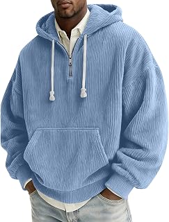 Hoodies for Men Corduroy Quarter Zip Sweatshirts Casual Pullover