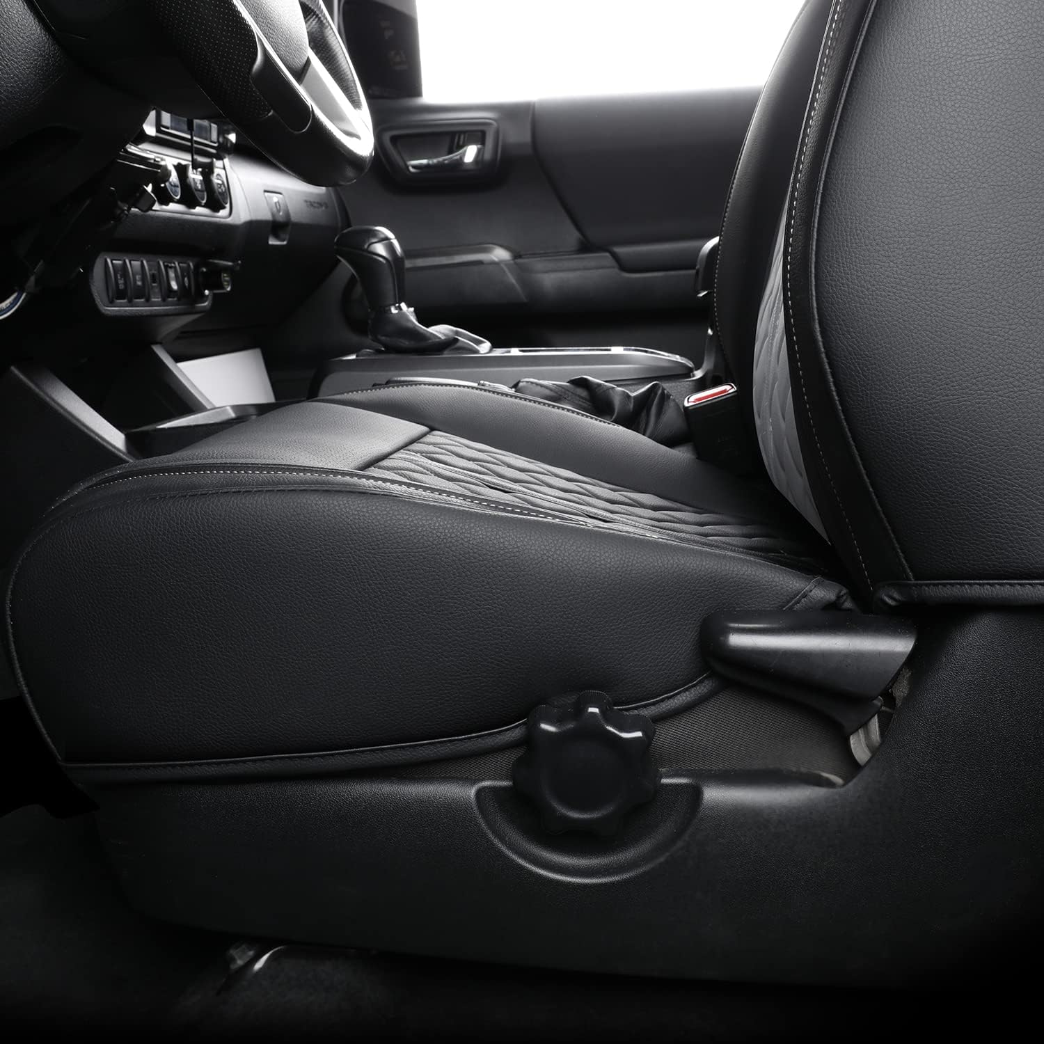 LUCKYMAN CLUB Tacoma Custom Fit Seat Covers for 2016-2023 Tacoma Crew Cab with Faux Leather (Black & Gray)