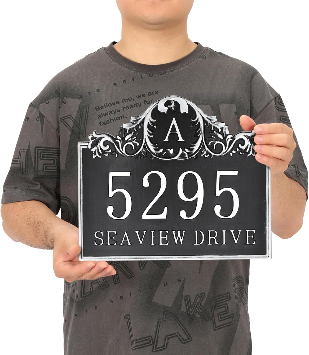 Address Plaque Large Carve - 12'' x 10'' Personalized House Number Plaque Sign,House Address Numbers for House Outside,Yard,Driveway,Fence,Mailbox,Metal Aluminum Engraving (Silver)