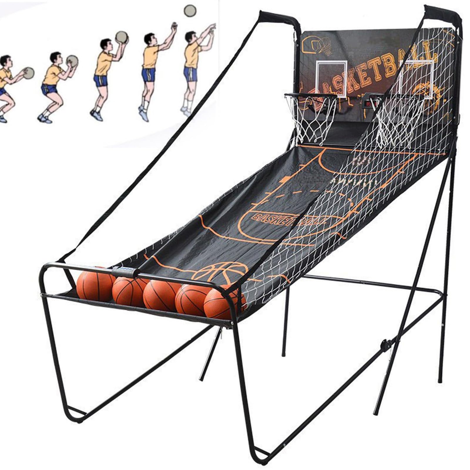 Foldable Basketball Arcade Game, Dual Hoop Basketball Shootout Game with 8 Game Modes, 4 Basketballs, LED Scoreboard & Sound Effect, Electronic Basketball Shooting Machine for Indoor Outdoor