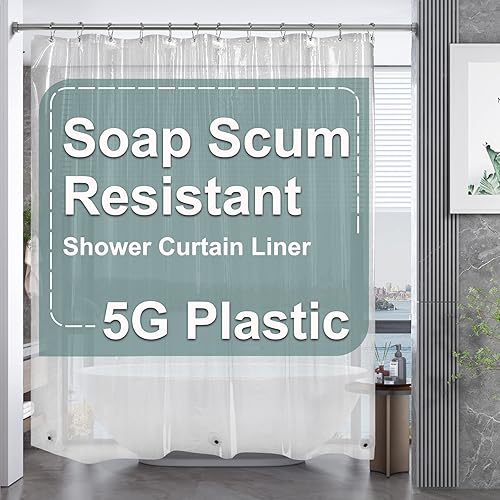 AmazerBath Clear Shower Curtain, 72x72 Plastic Shower Curtain, PEVA Waterproof Shower Curtain, Medium Weight Shower Curtains for Bathroom with 3 Weighted Magnets and 12 Rustproof Grommet Holes
