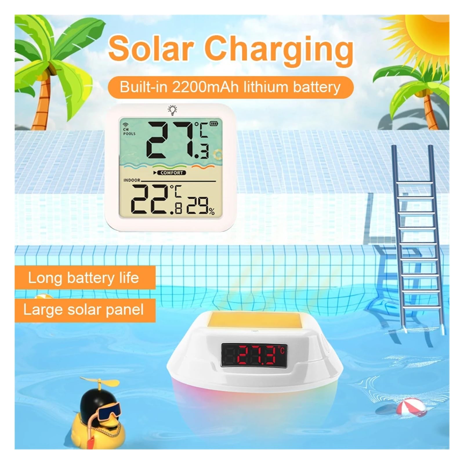TermóMetro De Piscina Medidor De Temperatura Del Agua Con Energía Solar Y Pantalla LED, Termómetro Flotante For Piscina, Monitor De Temperatura De La Bañera, Suministros For Piscinas FáCil De Usar(Sty
