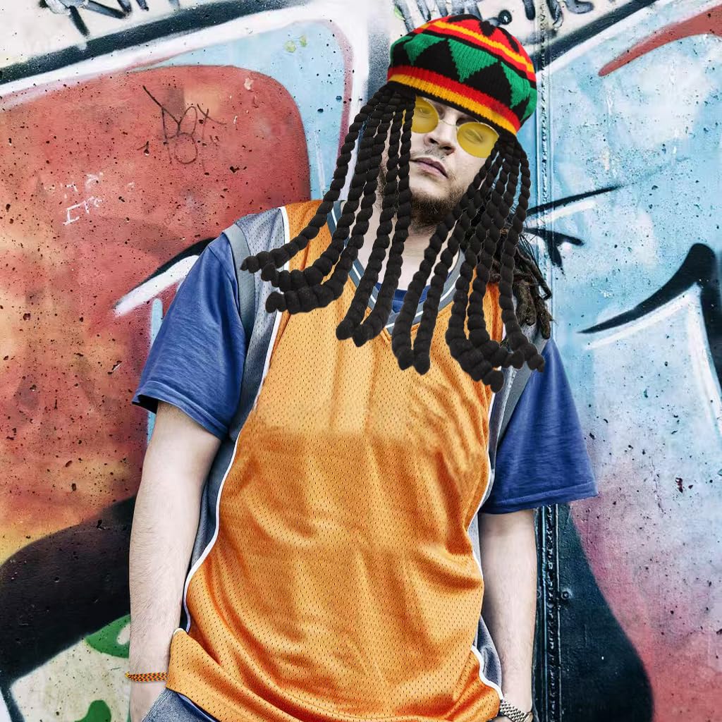 4 sztuki czapek Rasta Dreadlocks, peruka Rasta, styl jamajski, zabawne czapki z dredami, peruka, czapka z włosami, zabawny kostium, maskarada, akcesoria kostiumowe do cosplay