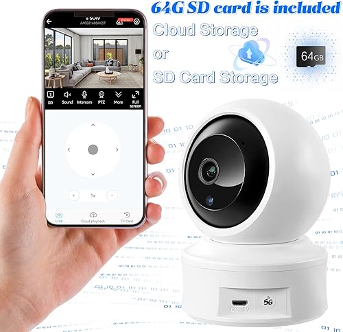 Miniatura 6 de OJR Cámara de seguridad interior 2K HD, cámara WiFi para mascotas de 5 GHz, panorámica/inclinación, detección de movimiento para monitor de perro