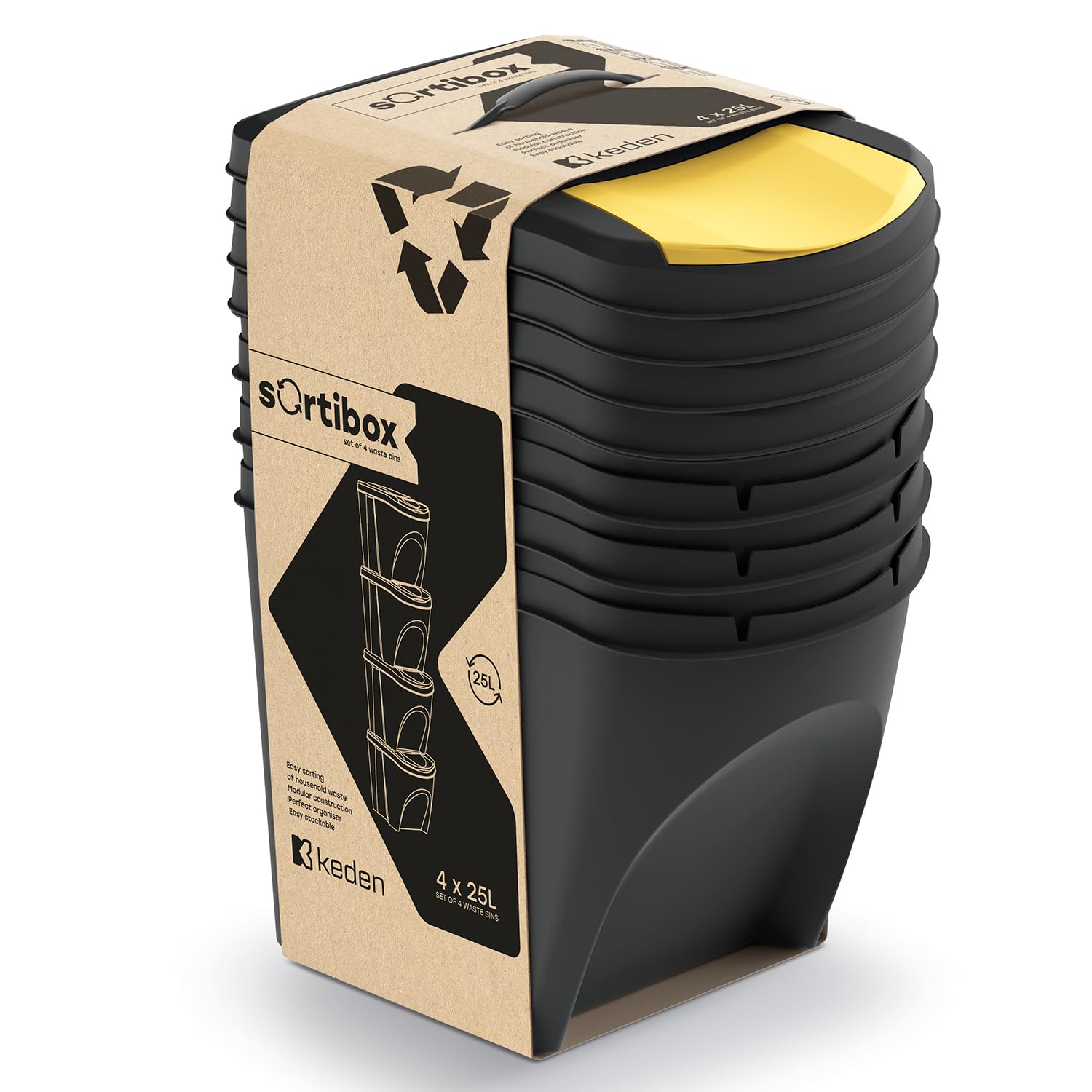 Keden SORTI BOX Kosze na śmieci Zestaw Koszy Pojemników do Segregacji Śmieci 4x25L - Czarny