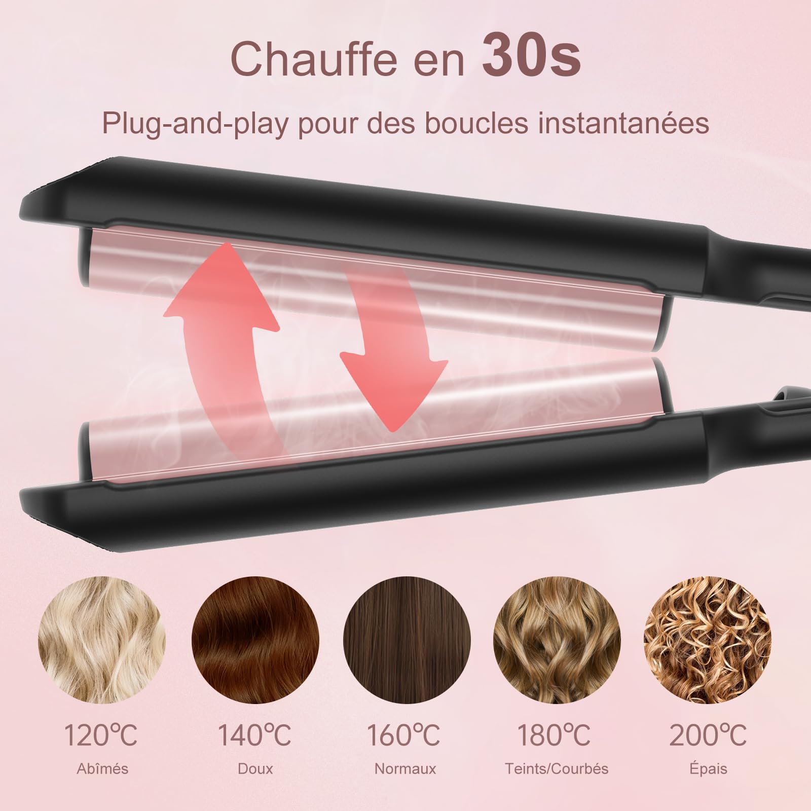 AISEELY Boucleur a Cheveux Wavy 20MM, Fer à Friser pour Mini Boucles, 5 Températures Réglables, Anti-Brûlure, Convient aux Débutants, Fer a Boucler pour Cheveux Longs Courts, Styliseur de Vagues