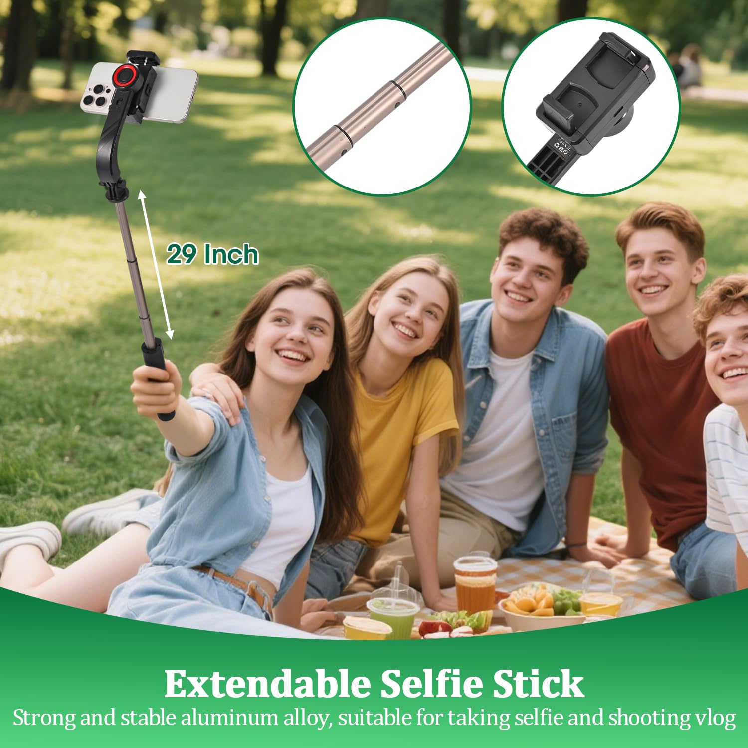 Stabilizzatore cardanico per smartphone, giunto cardanico a 1 asse con telecomando, bastone per selfie portatile e pieghevole e supporto per telefono per stabilizzatore di vlog, video YouTube